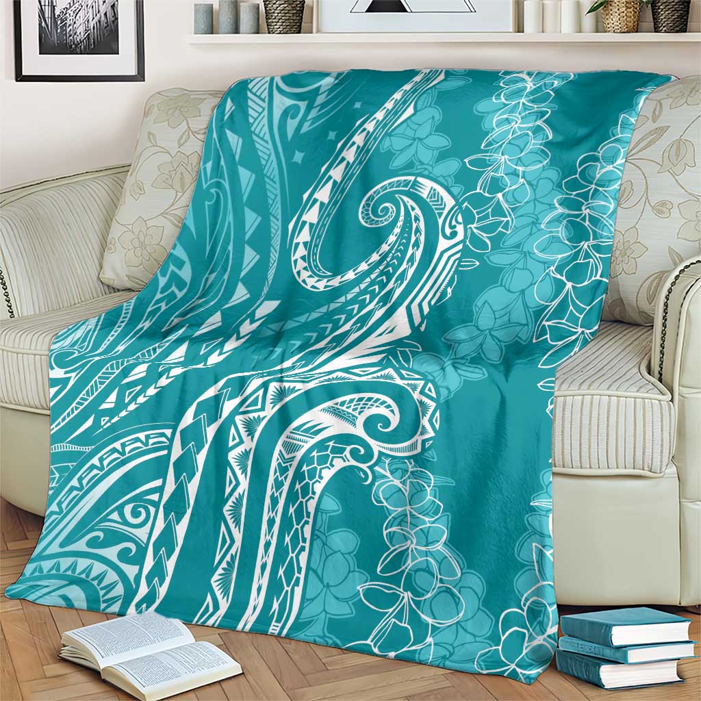 Polynesia Plumeria Lei Blanket Teal Curves Motif
