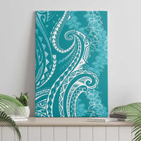 Polynesia Plumeria Lei Canvas Wall Art Teal Curves Motif