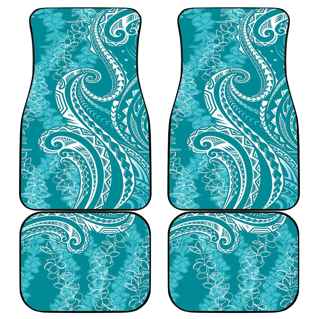 Polynesia Plumeria Lei Car Mats Teal Curves Motif