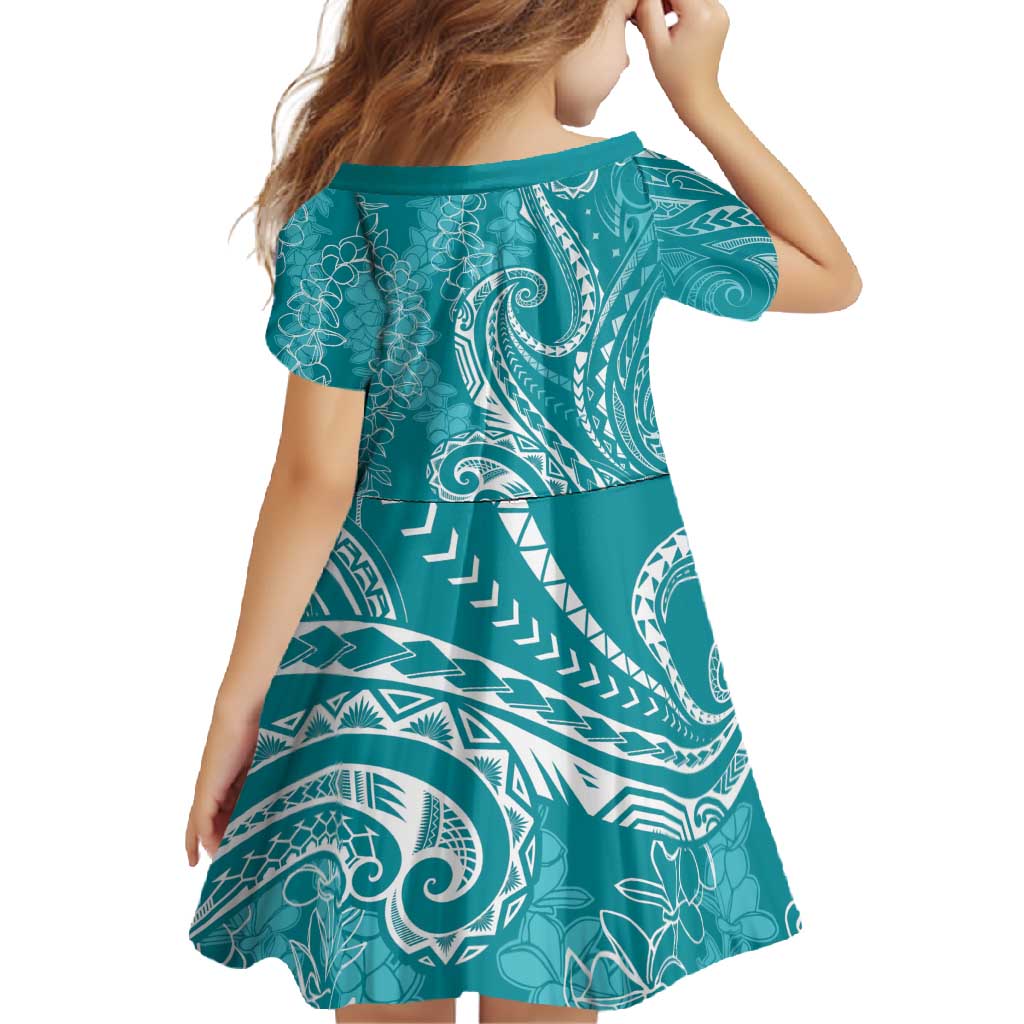 Polynesia Plumeria Lei Family Matching Mermaid Dress and Hawaiian Shirt Teal Curves Motif