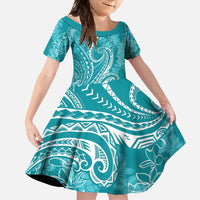 Polynesia Plumeria Lei Family Matching Off Shoulder Maxi Dress and Hawaiian Shirt Teal Curves Motif