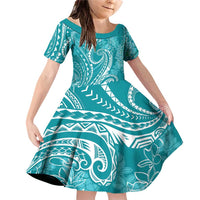 Polynesia Plumeria Lei Family Matching Off Shoulder Short Dress and Hawaiian Shirt Teal Curves Motif