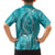 Polynesia Plumeria Lei Family Matching Puletasi and Hawaiian Shirt Teal Curves Motif