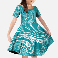 Polynesia Plumeria Lei Family Matching Summer Maxi Dress and Hawaiian Shirt Teal Curves Motif