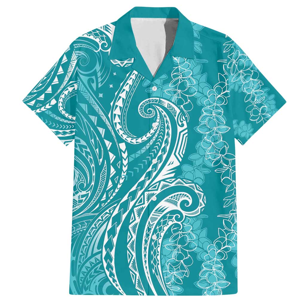 Polynesia Plumeria Lei Family Matching Summer Maxi Dress and Hawaiian Shirt Teal Curves Motif