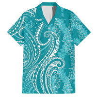Polynesia Plumeria Lei Family Matching Tank Maxi Dress and Hawaiian Shirt Teal Curves Motif