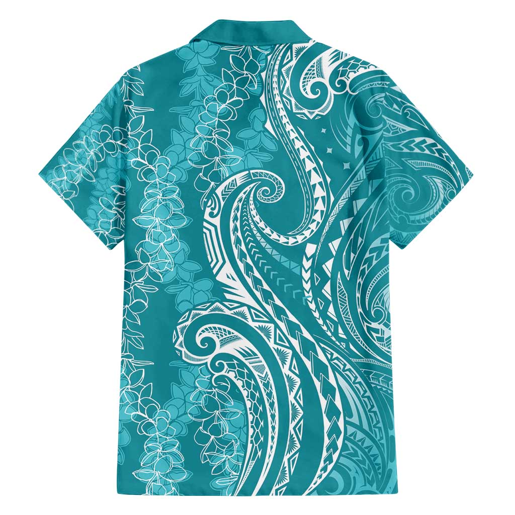 Polynesia Plumeria Lei Family Matching Tank Maxi Dress and Hawaiian Shirt Teal Curves Motif