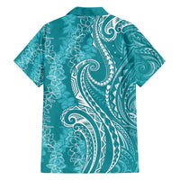 Polynesia Plumeria Lei Family Matching Tank Maxi Dress and Hawaiian Shirt Teal Curves Motif