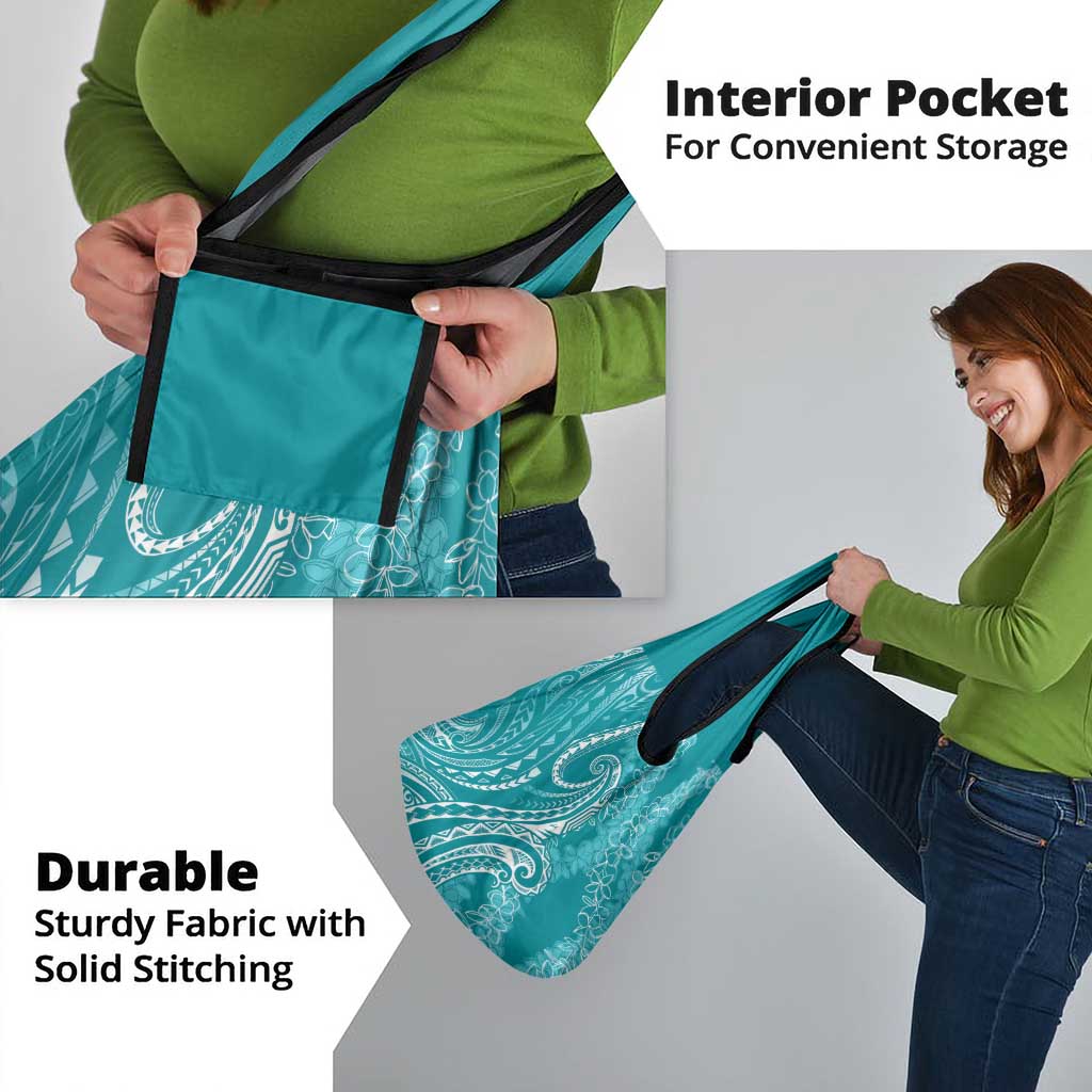 Polynesia Plumeria Lei Grocery Bag Teal Curves Motif