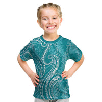 Polynesia Plumeria Lei Kid T Shirt Teal Curves Motif LT7 Teal - Polynesian Pride