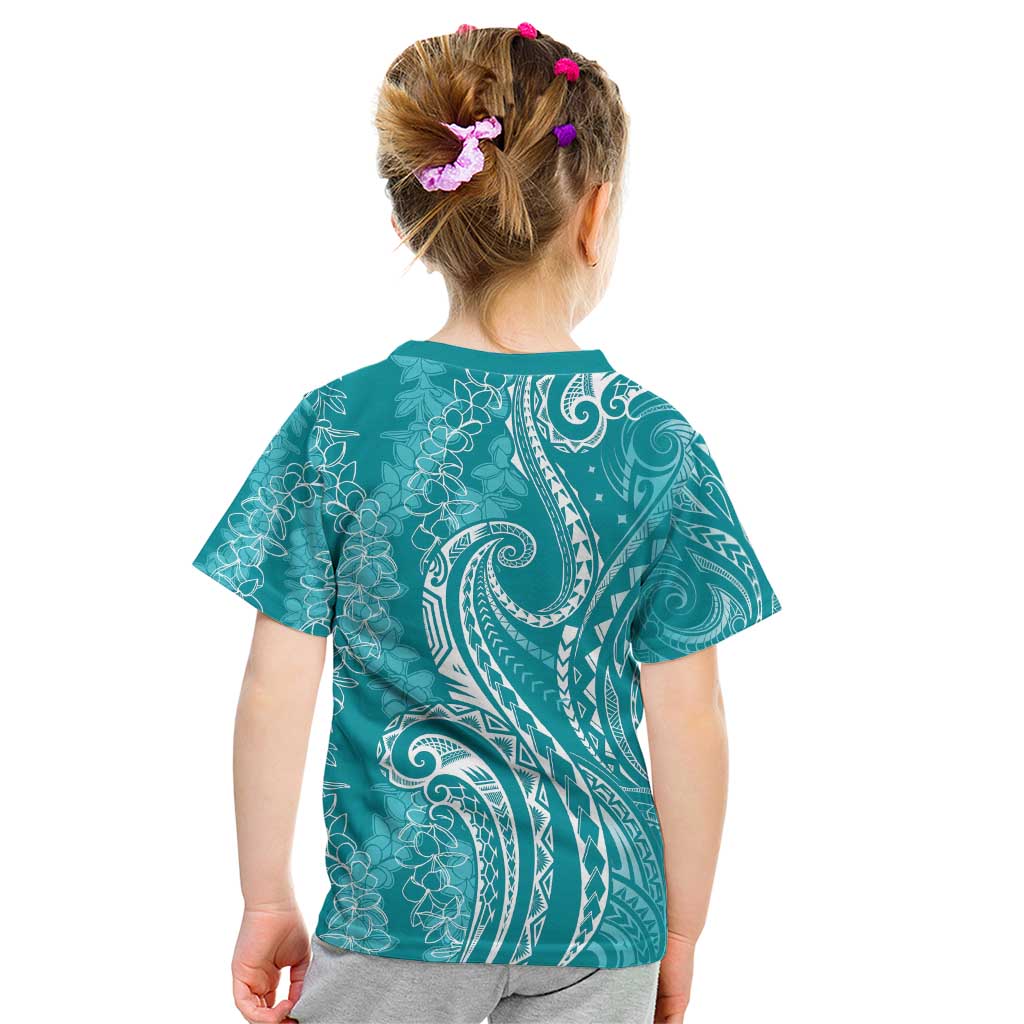 Polynesia Plumeria Lei Kid T Shirt Teal Curves Motif LT7 - Polynesian Pride