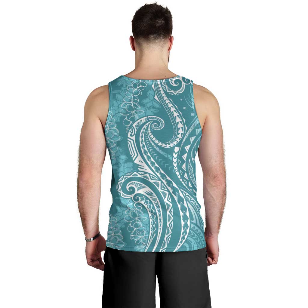 Polynesia Plumeria Lei Men Tank Top Teal Curves Motif