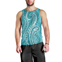 Polynesia Plumeria Lei Men Tank Top Teal Curves Motif
