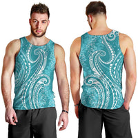 Polynesia Plumeria Lei Men Tank Top Teal Curves Motif