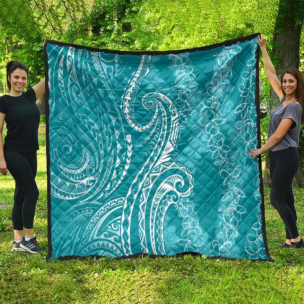 Polynesia Plumeria Lei Quilt Teal Curves Motif