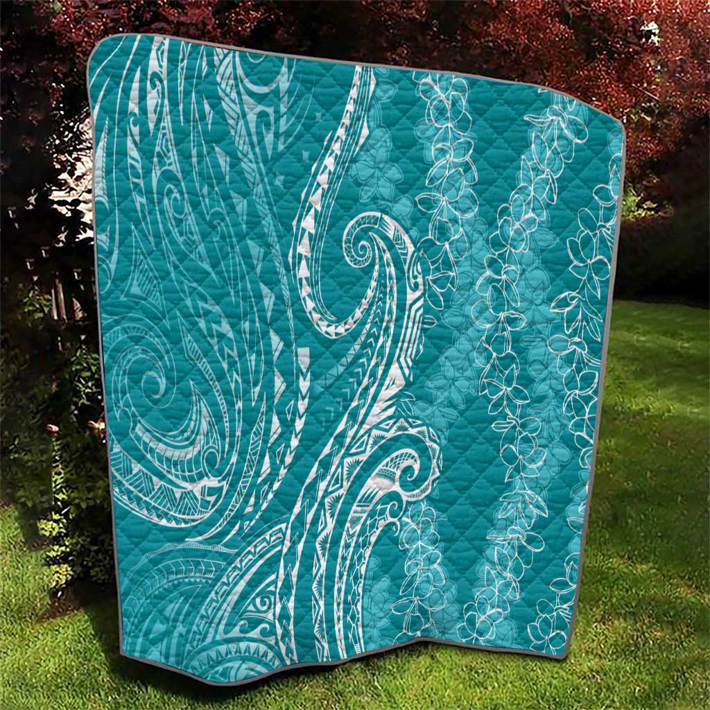 Polynesia Plumeria Lei Quilt Teal Curves Motif
