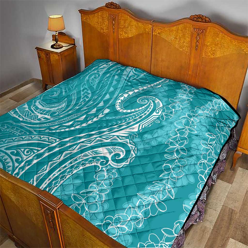 Polynesia Plumeria Lei Quilt Teal Curves Motif
