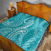 Polynesia Plumeria Lei Quilt Teal Curves Motif