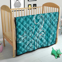 Polynesia Plumeria Lei Quilt Teal Curves Motif