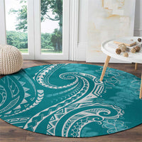 Polynesia Plumeria Lei Round Carpet Teal Curves Motif