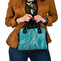 Polynesia Plumeria Lei Shoulder Handbag Teal Curves Motif