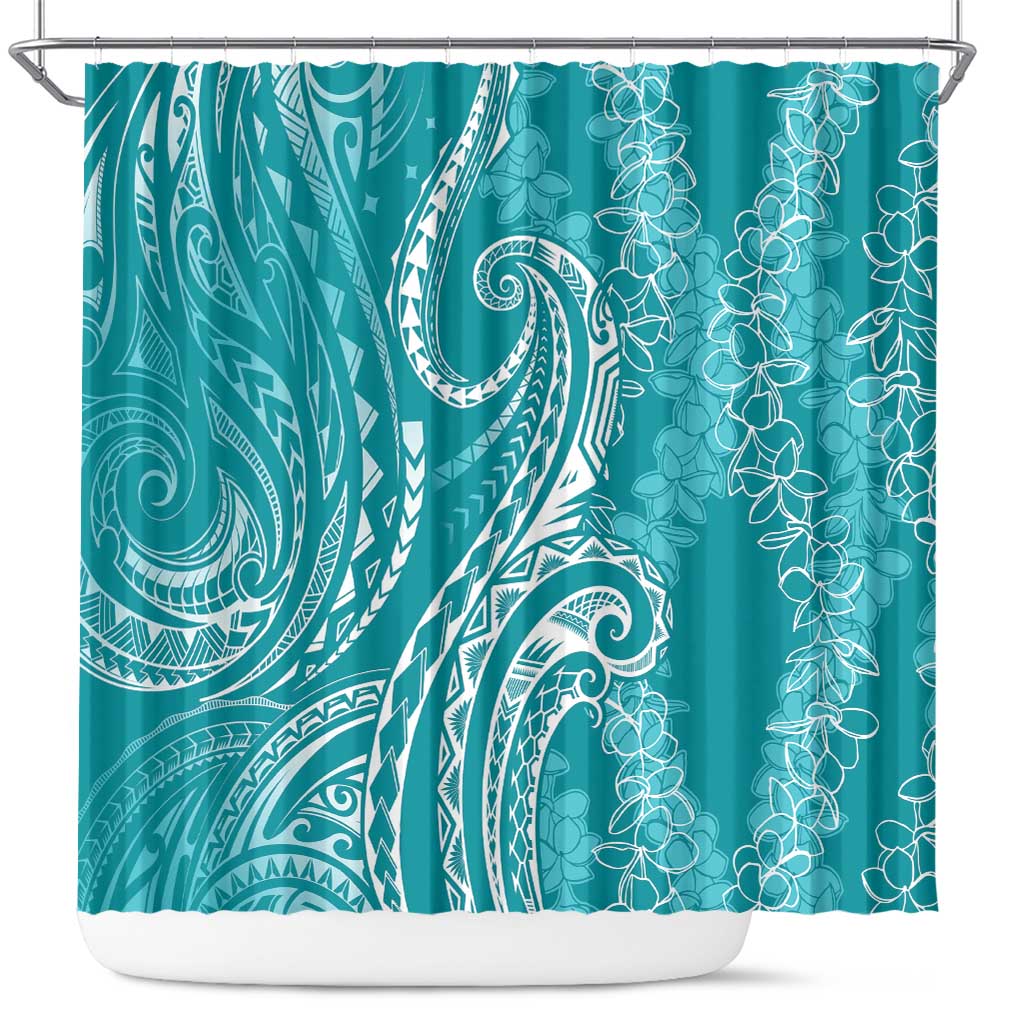 Polynesia Plumeria Lei Shower Curtain Teal Curves Motif