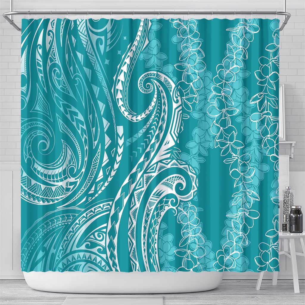 Polynesia Plumeria Lei Shower Curtain Teal Curves Motif