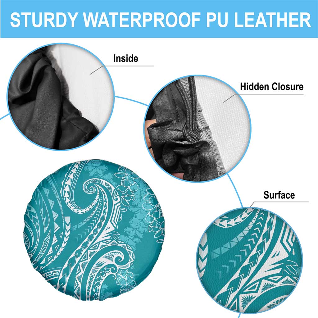 Polynesia Plumeria Lei Spare Tire Cover Teal Curves Motif