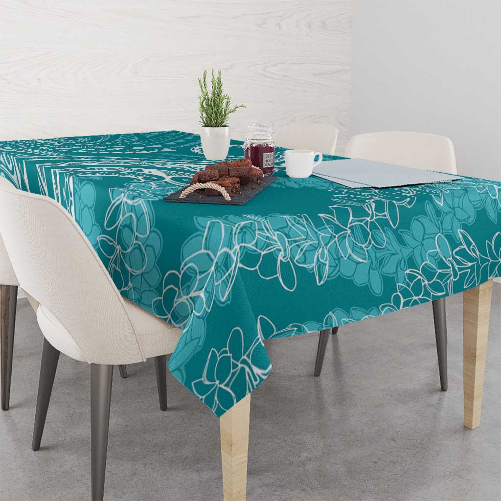 Polynesia Plumeria Lei Tablecloth Teal Curves Motif