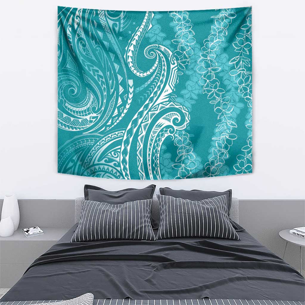 Polynesia Plumeria Lei Tapestry Teal Curves Motif LT7 - Polynesian Pride