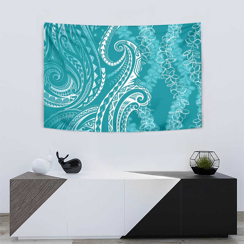 Polynesia Plumeria Lei Tapestry Teal Curves Motif LT7 - Polynesian Pride