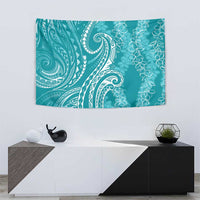 Polynesia Plumeria Lei Tapestry Teal Curves Motif LT7 - Polynesian Pride