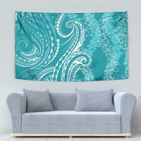 Polynesia Plumeria Lei Tapestry Teal Curves Motif LT7 - Polynesian Pride