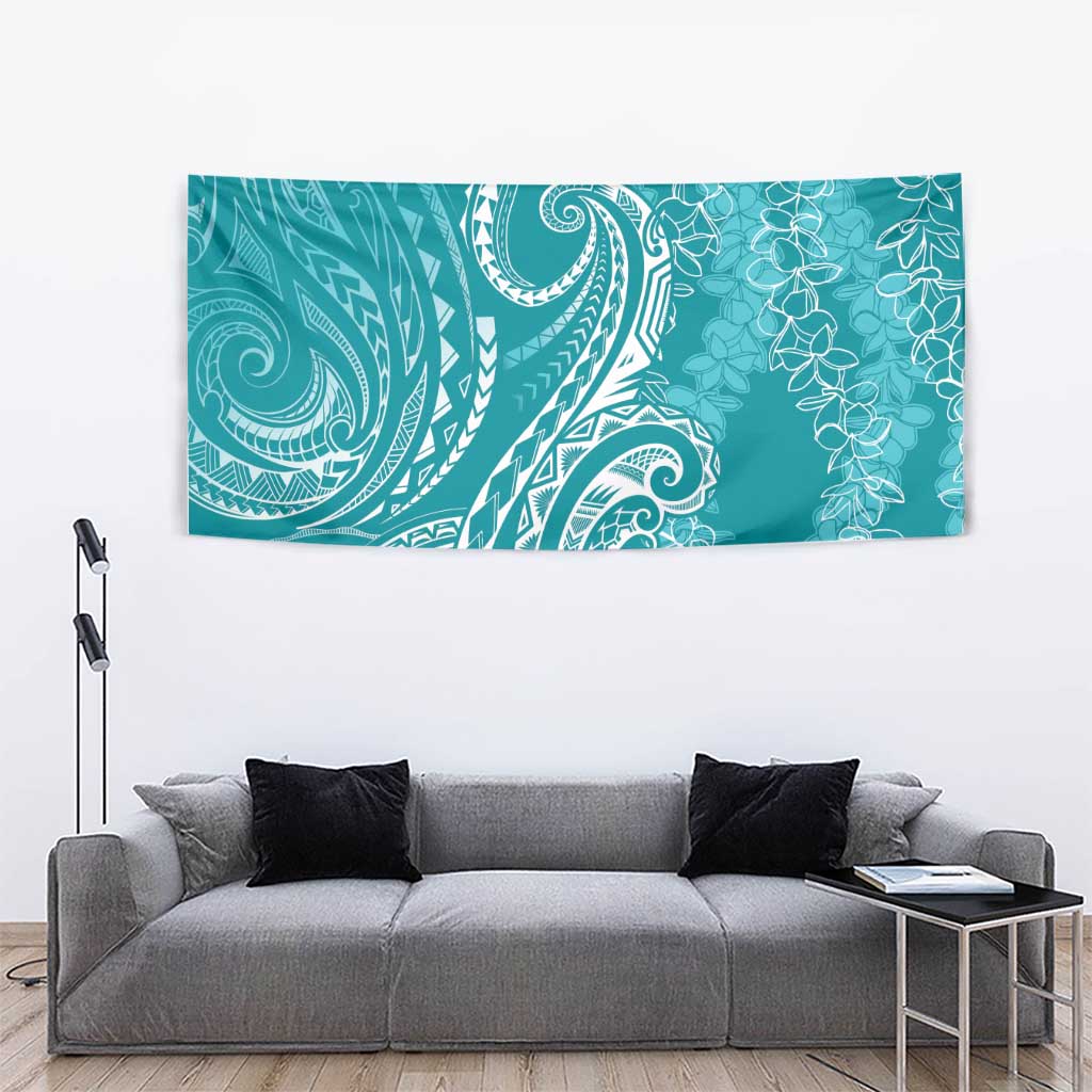 Polynesia Plumeria Lei Tapestry Teal Curves Motif LT7 - Polynesian Pride