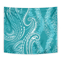 Polynesia Plumeria Lei Tapestry Teal Curves Motif LT7 - Polynesian Pride