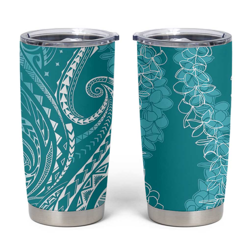 Polynesia Plumeria Lei Tumbler Cup Teal Curves Motif