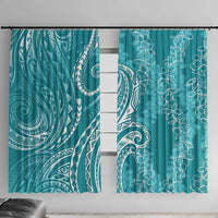 Polynesia Plumeria Lei Window Curtain Teal Curves Motif