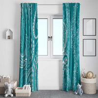 Polynesia Plumeria Lei Window Curtain Teal Curves Motif