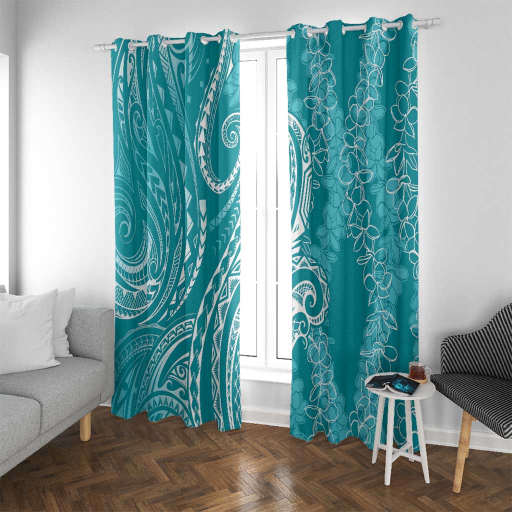 Polynesia Plumeria Lei Window Curtain Teal Curves Motif