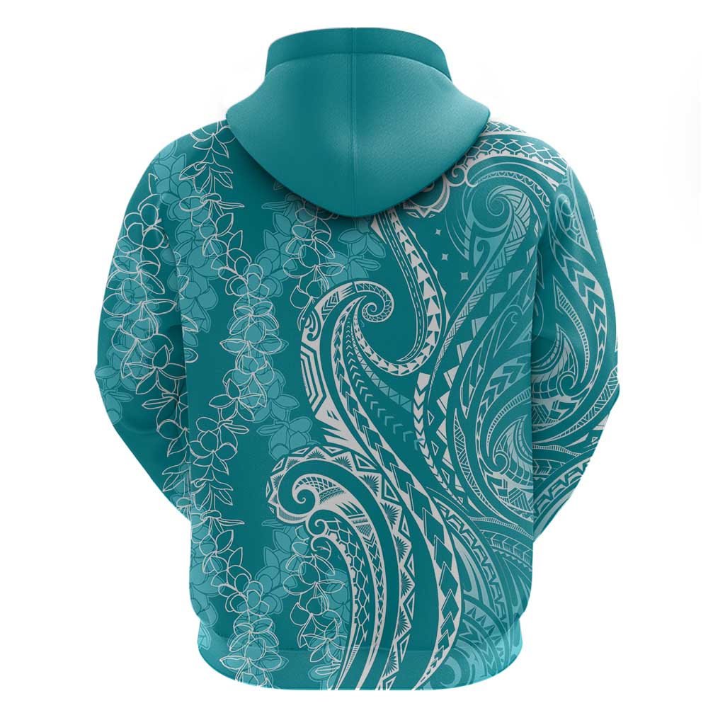 Polynesia Plumeria Lei Zip Hoodie Teal Curves Motif