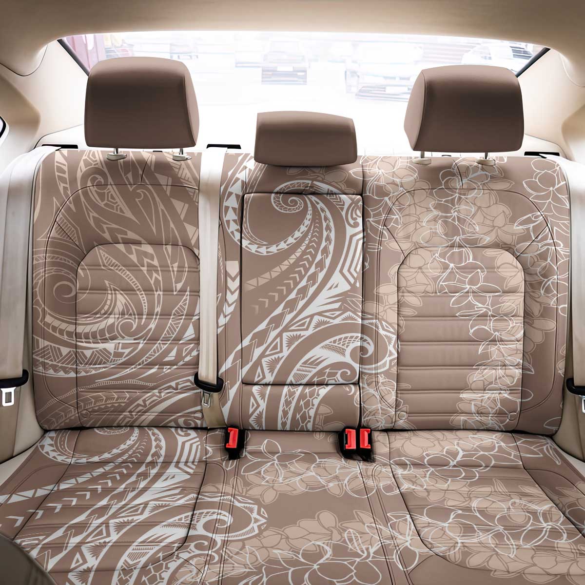 Polynesia Plumeria Lei Back Car Seat Cover Beige Curves Motif