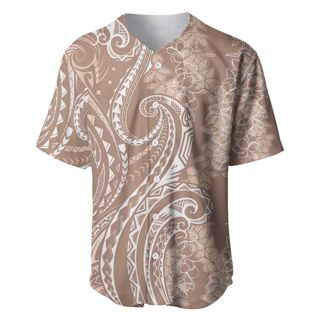Polynesia Plumeria Lei Baseball Jersey Beige Curves Motif LT7 Beige - Polynesian Pride