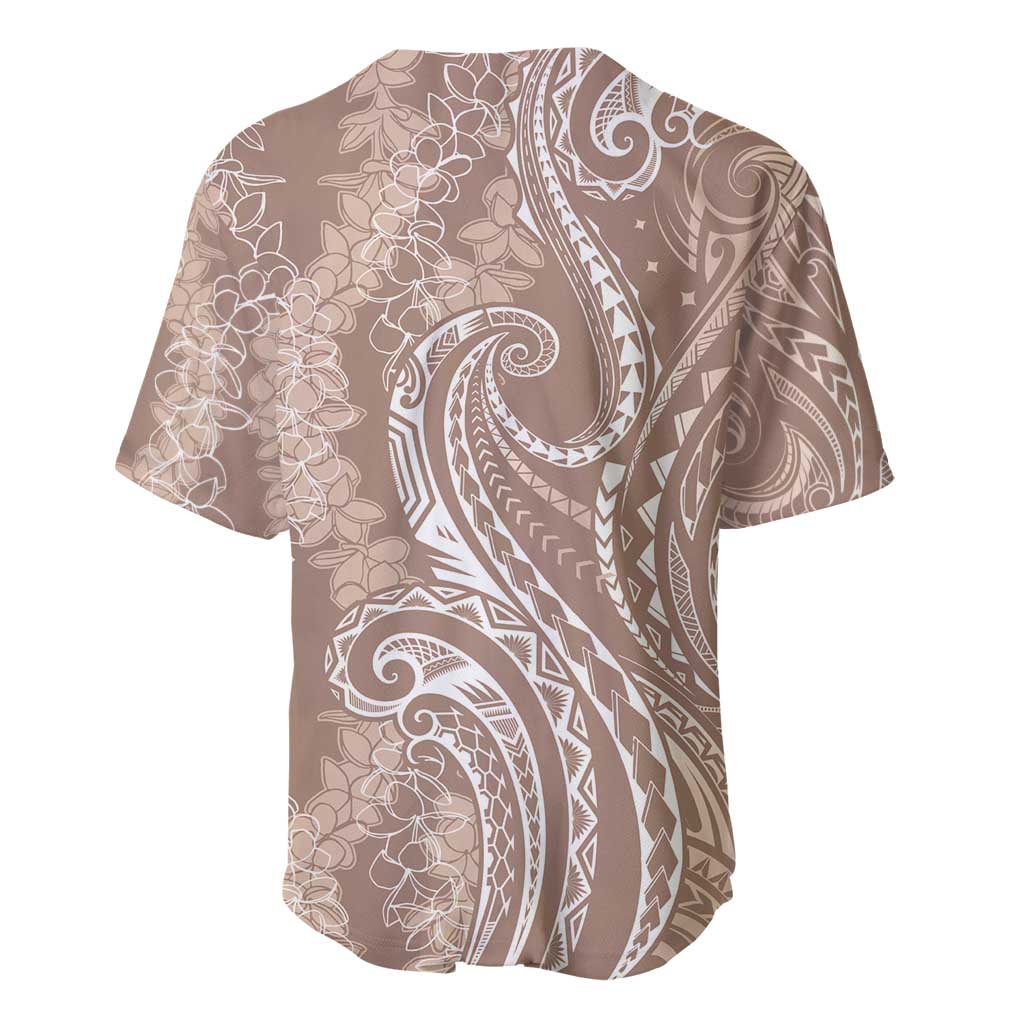Polynesia Plumeria Lei Baseball Jersey Beige Curves Motif LT7 - Polynesian Pride