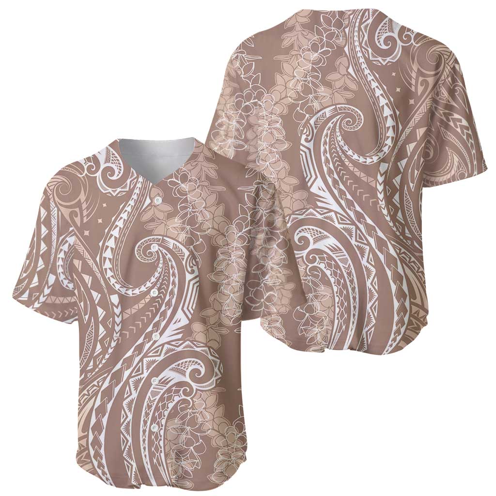 Polynesia Plumeria Lei Baseball Jersey Beige Curves Motif LT7 - Polynesian Pride