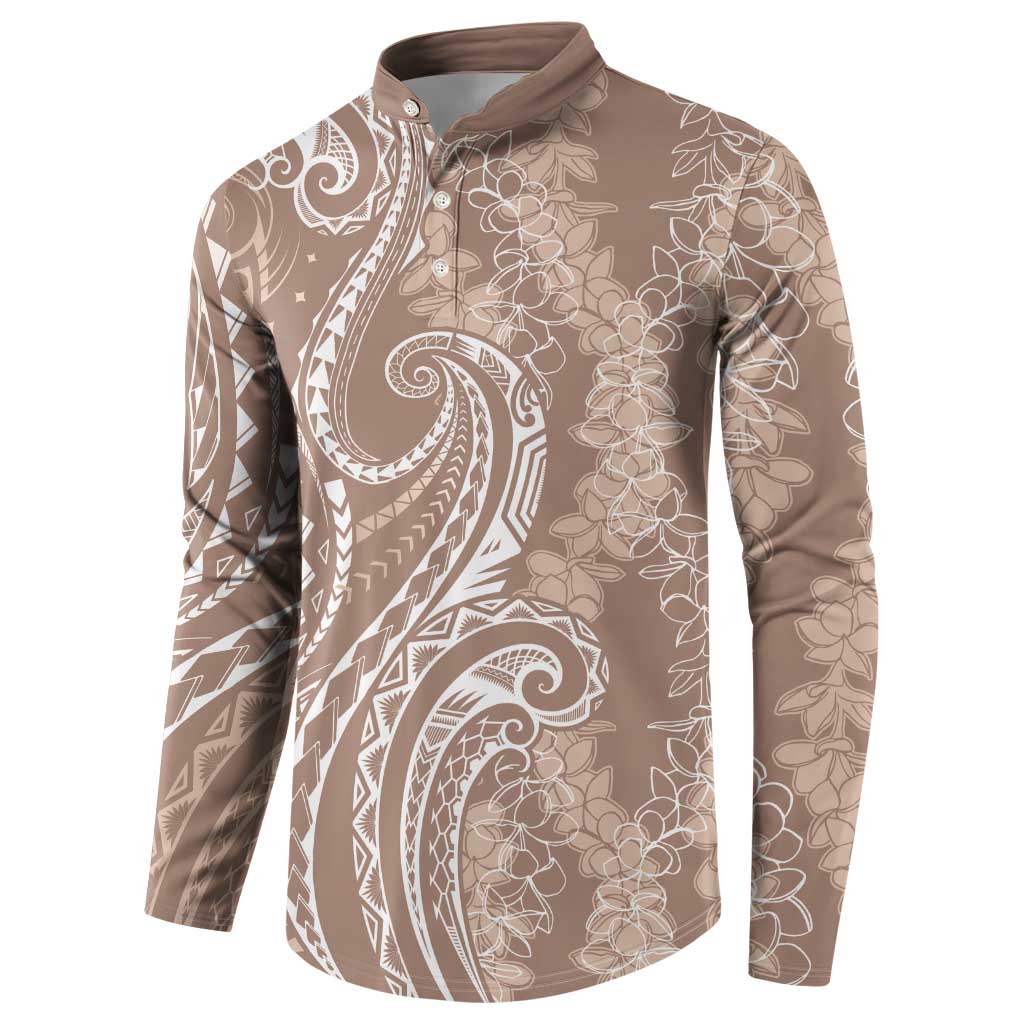 Polynesia Plumeria Lei Button Sweatshirt Beige Curves Motif