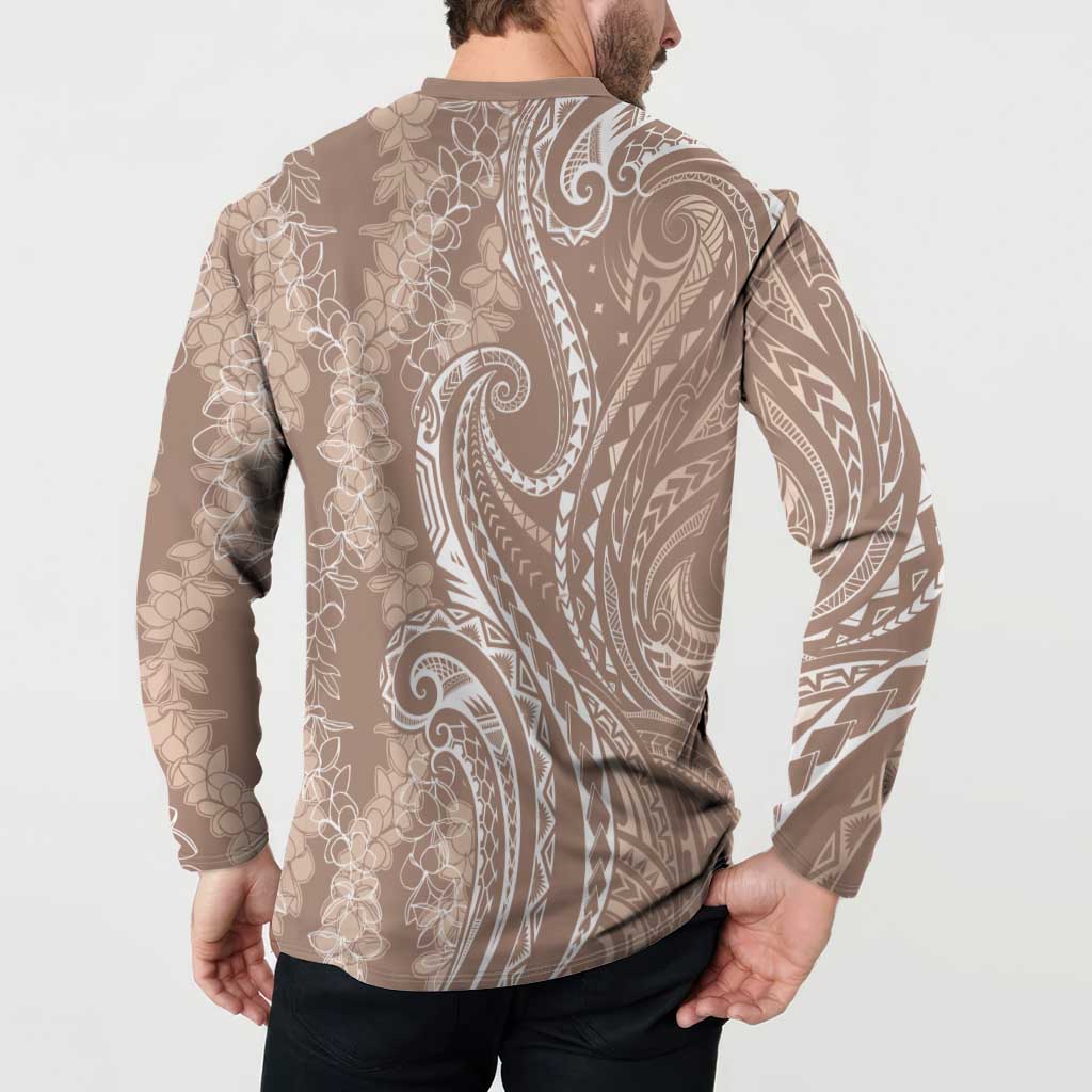 Polynesia Plumeria Lei Button Sweatshirt Beige Curves Motif