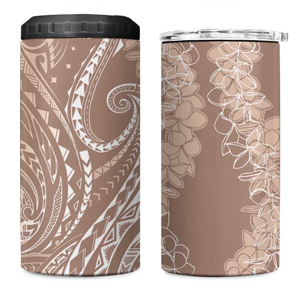 Polynesia Plumeria Lei 4 in 1 Can Cooler Tumbler Beige Curves Motif