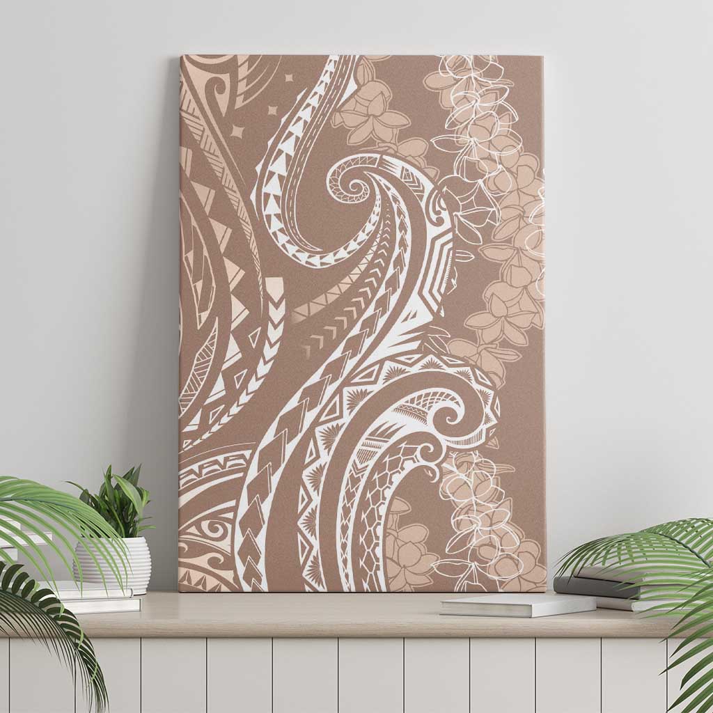 Polynesia Plumeria Lei Canvas Wall Art Beige Curves Motif