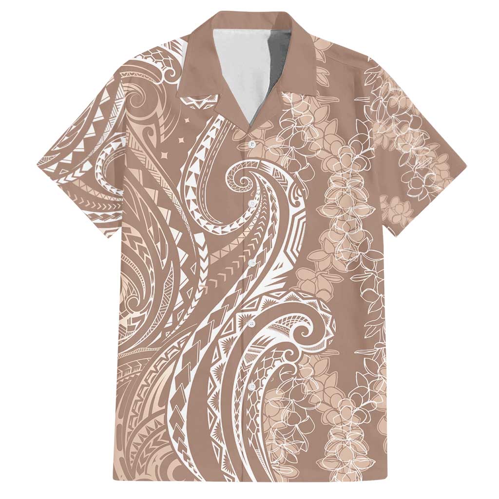 Polynesia Plumeria Lei Family Matching Long Sleeve Bodycon Dress and Hawaiian Shirt Beige Curves Motif