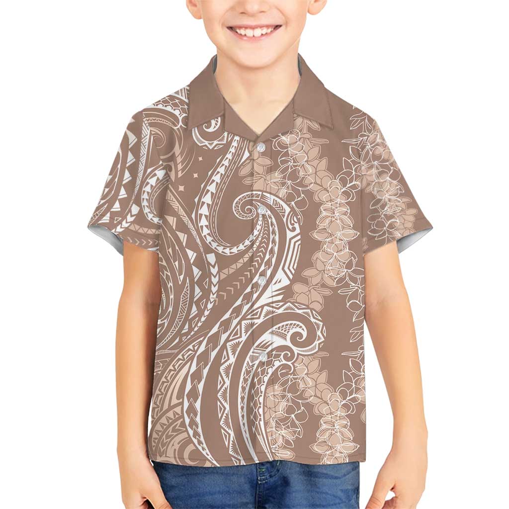 Polynesia Plumeria Lei Family Matching Long Sleeve Bodycon Dress and Hawaiian Shirt Beige Curves Motif